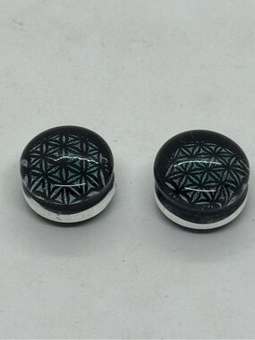 Artisan Black Glass Flower of Life Saddle Plugs Pair 3/4”